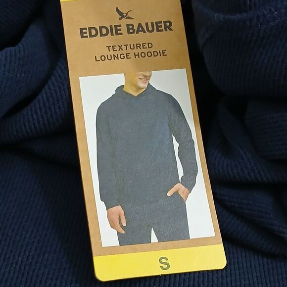 Eddie Bauer Mens Navy Blue Textured Lounge Long Sleeve Pullover Hoodie Small NEW - Picture 3 of 8